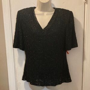 Vintage Stenay Medium Elegant Black beaded evening Top 25-505-2